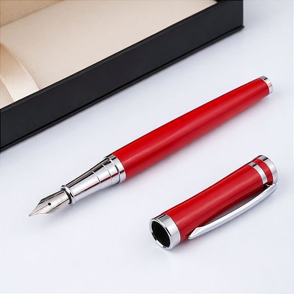 CANETA TINTEIRO EXECUTIVA METAL VERMELHA FINA 0,5MM LUXO