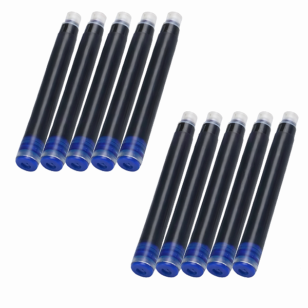 KIT 10 CARTUCHOS RECARGA CANETA TINTEIRO NANKIN AZUL 3.4MM