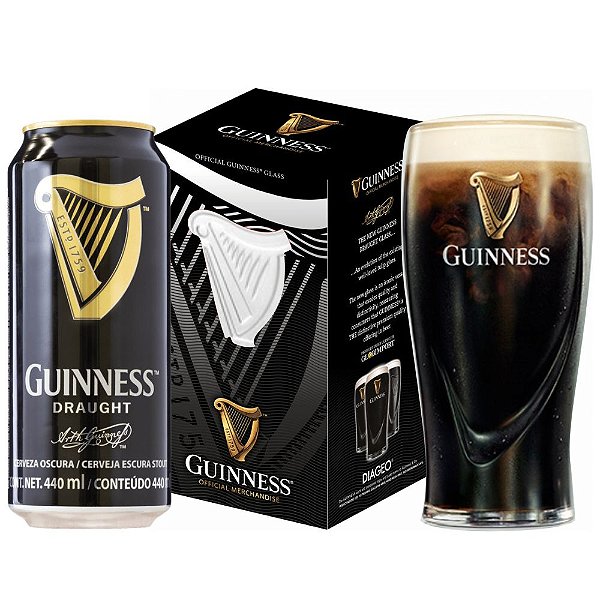 Cerveja Guinness Draught, Lata 440ml + Copo 568ml