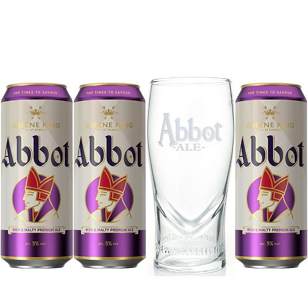 Combo Greene King Abbot Ale - 3 Latas 500ml + Copo