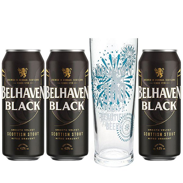 Kit Especial Belhaven Black Scottish Stout - 3 Latas + Copo 300 Years