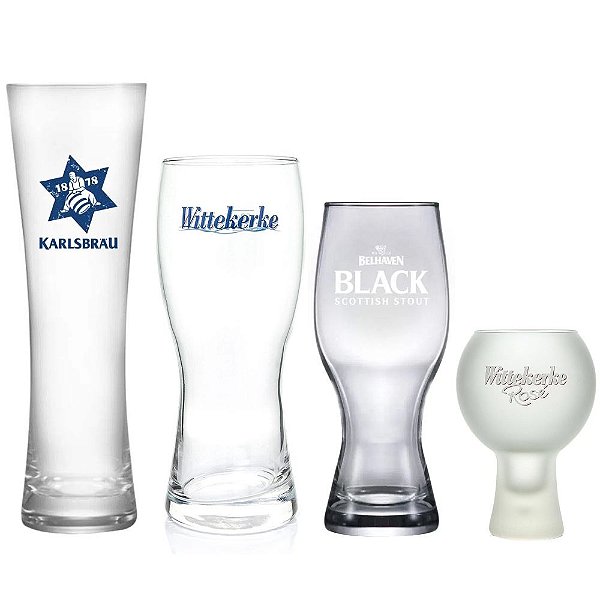 Combo 4 Copos Especiais — Karlsbrau, Belhaven Black, Wittekerke Rosé & Wittekerke Witbier