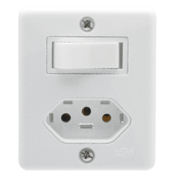 INTERRUPTOR SIMPLES 6A C/ TOMADA 2P+T 10A 250V~ BOX ILUMI