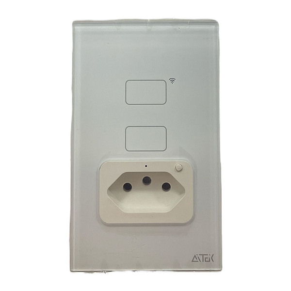 INTERRUPTOR INTELIGENTE TOUCH, 2 BOTOES + TOMADA, BRANCO AITEK  ALPHA-110-2