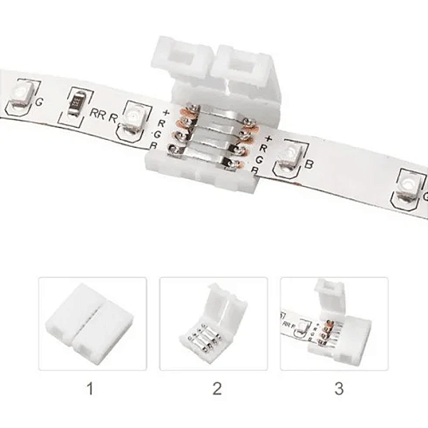 EMENDA RAPIDA PARA FITA DE LED RGB COLORIDA 4 VIAS 10MM, COMPATIVEL COM 5050, 3528