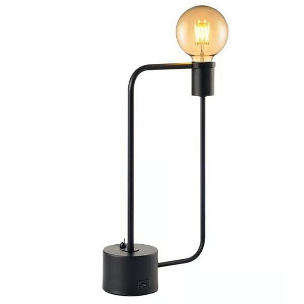 LUMINÁRIA DE MESA ARAMIS COR-PRETA 1XE27 COM ENTRADA USB
