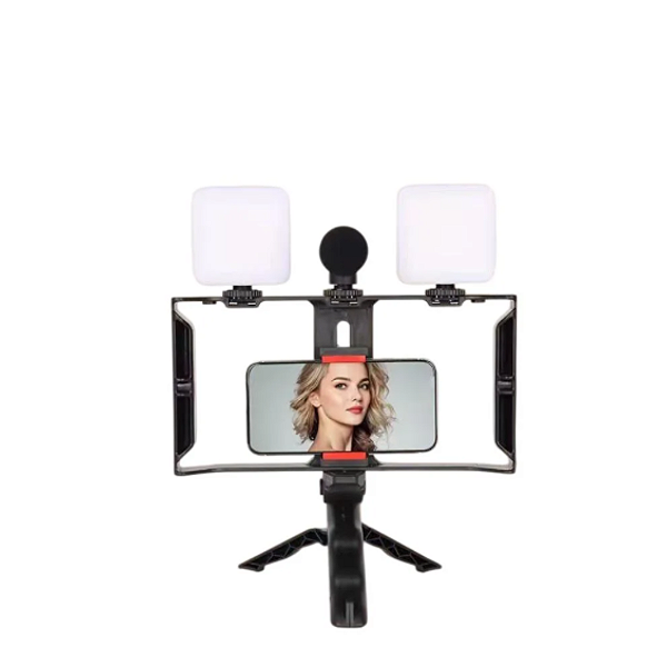 SUPORTE TRIPE DE CAMERA PORTATIL + MICROFONE + LUZ MARCA MTG-3333