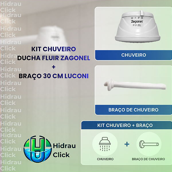 Kit Chuveiro Completo Ducha Fluir com Braço 30 Cm - 220v