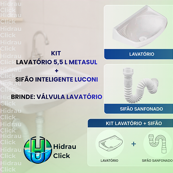 Kit Lavatório Completo com Sifão Sanfonado