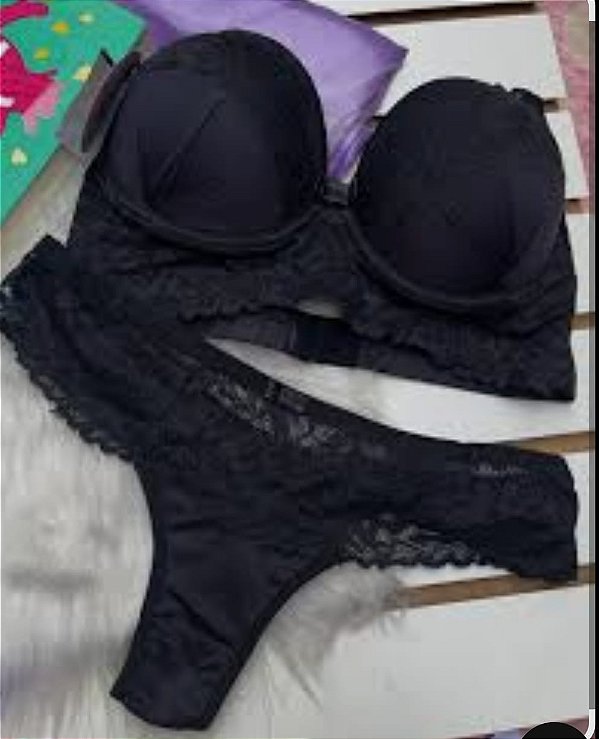Conjunto calcinha fio preto G