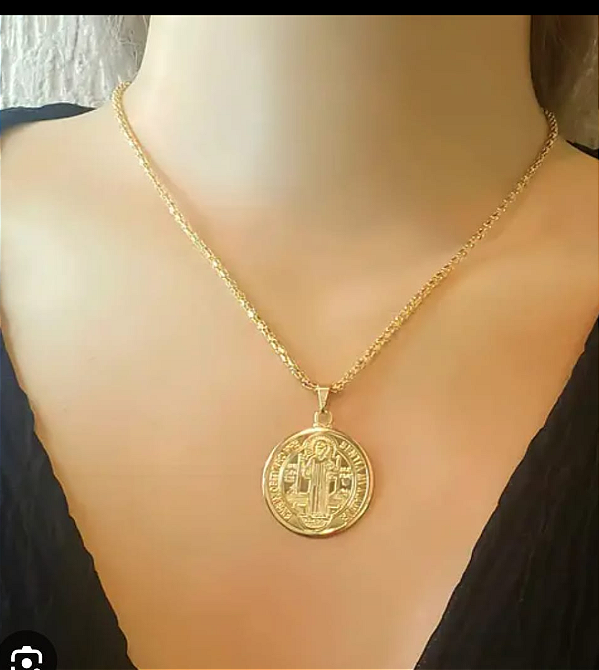 Corrente com medalha grande São Bento