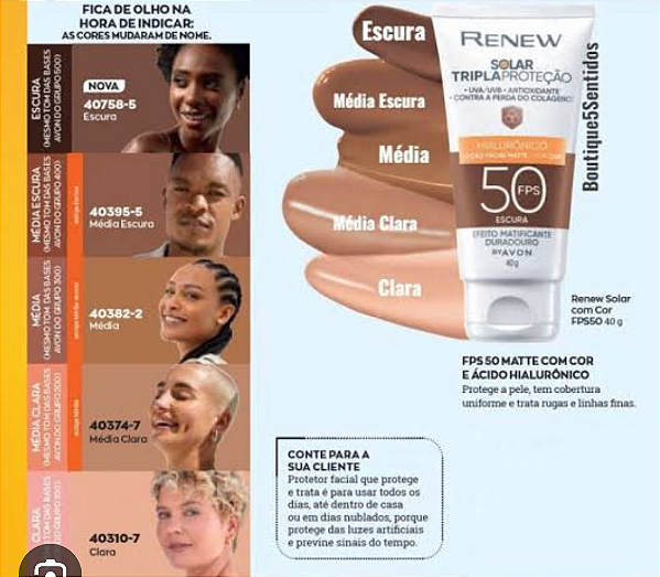 Protetor solar facial cor média Avon 50 FPS