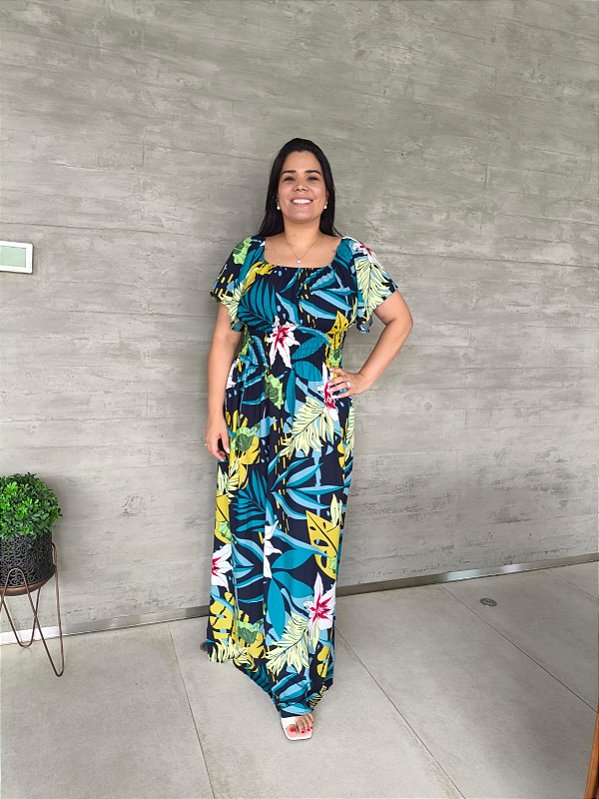 Vestidos visco linho longo variado