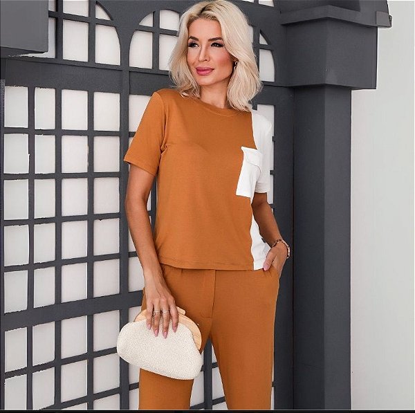 CONJUNTO BICOLOR T-SHIRT MOSTARDA (veste 40/42)