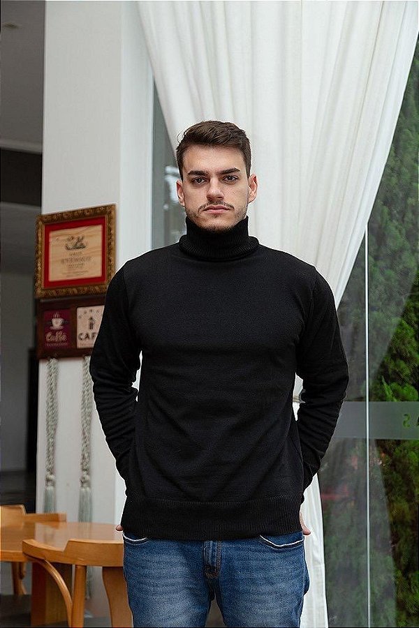 CACHAREL MASCULINA GOLA ALTA PRETO