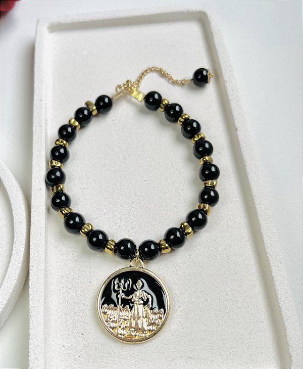 Pulseira em Pedras Onix e Hematita EXU