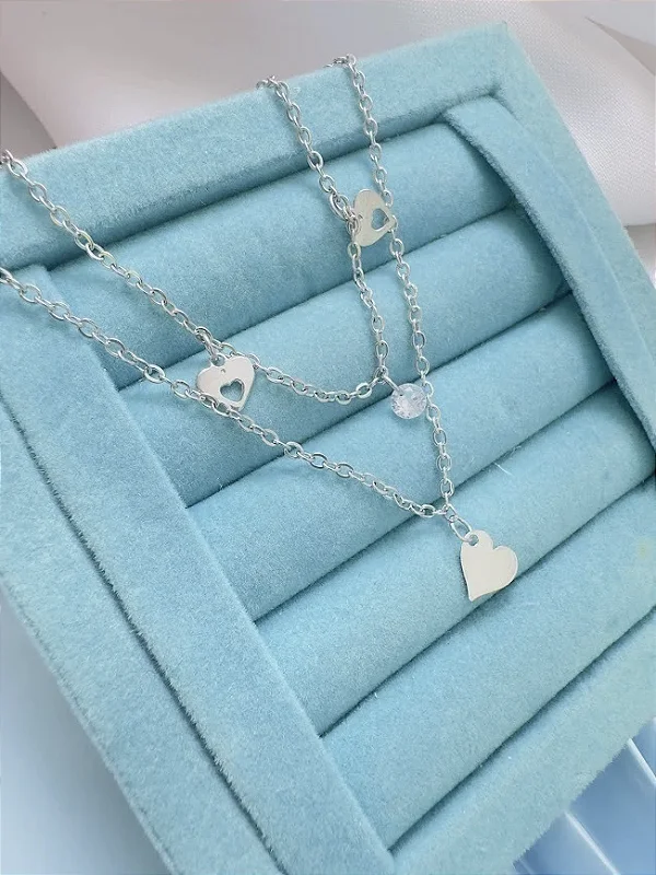 COLAR DUPLO CORAÇÃO 45CM - AÇO INOX (COD.37)