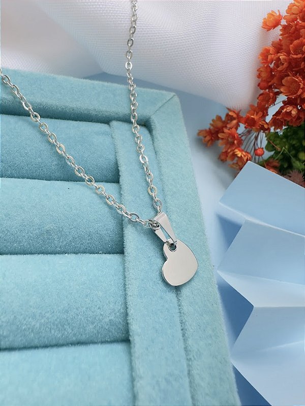 COLAR CORAÇÃO PLACA LISA 45CM - AÇO INOXIDÁVEL