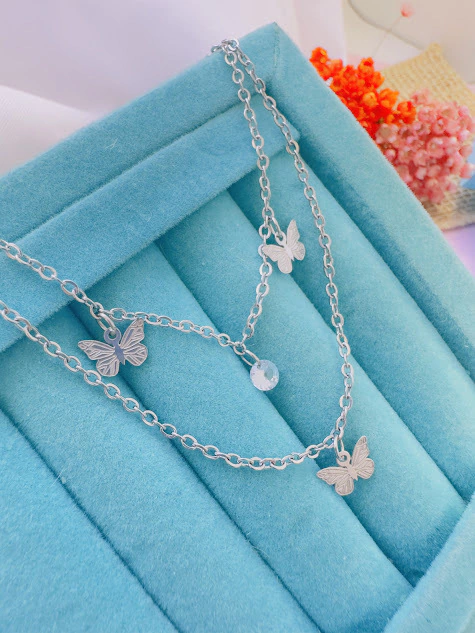 COLAR DUPLO BORBOLETAS 45CM - AÇO INOX