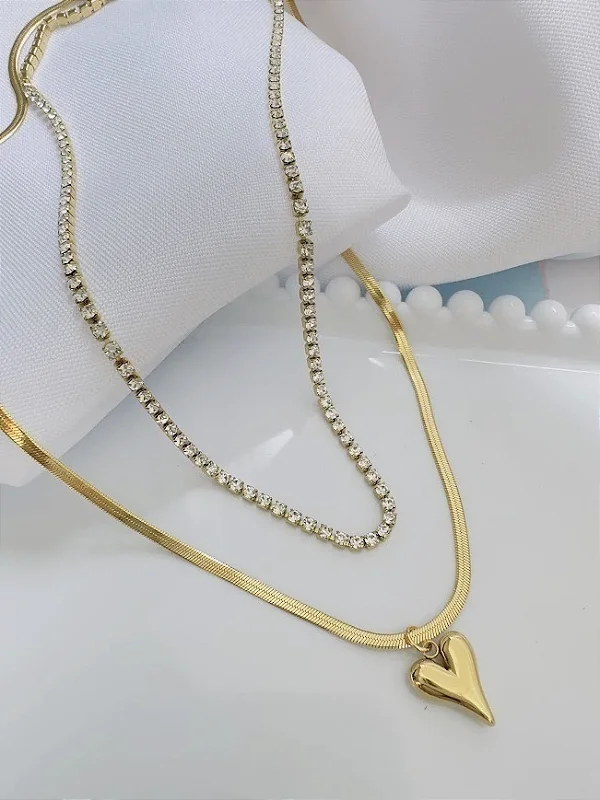 COLAR DUPLO MALHA/RIVIERA 50CM - AÇO INOX DOURADO