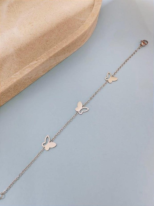 PULSEIRA TRIO BORBOLETAS 16+5CM - AÇO INOX