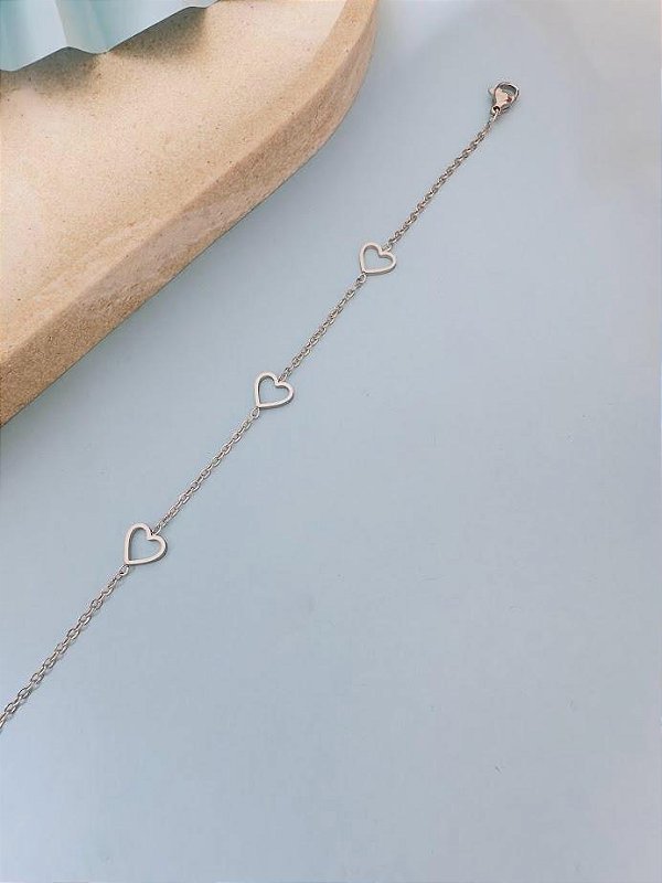 PULSEIRA TRIO CORAÇÃO 16+5CM - AÇO INOX