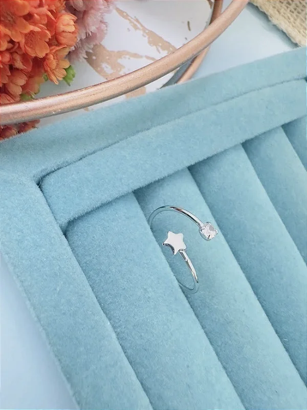 ANEL ESTRELA STRASS - AÇO INOX