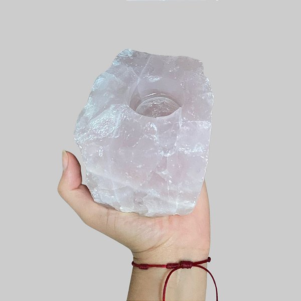 Porta Velas de Quartzo Rosa - Amor, Perdão e Gratidão