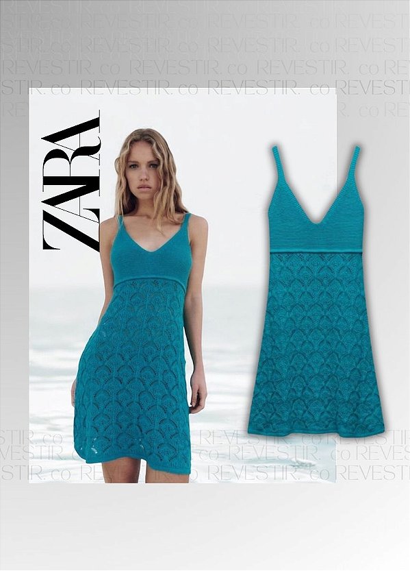 Vestido ZARA de tricô azul turqueza