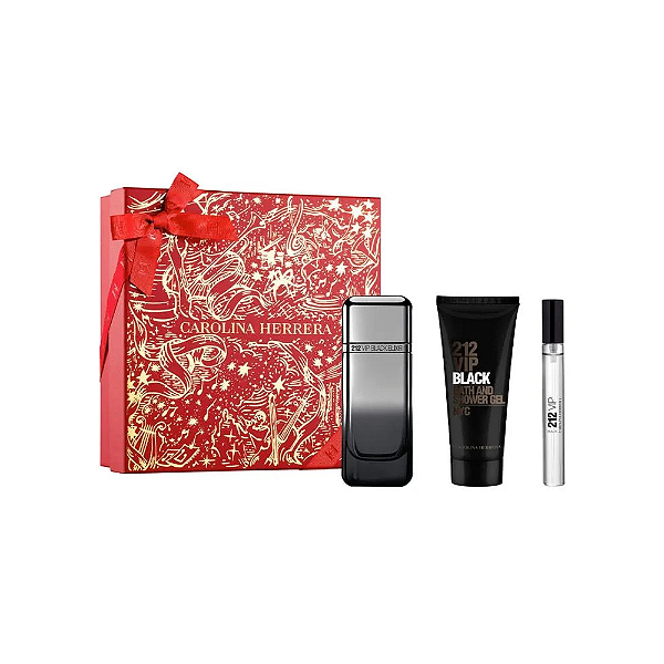 Coffret Kit 212 VIP Black Elixir Carolina Herrera Parfum Elixir 100ml + Shower Gel 100ml + Travel Size 10ml
