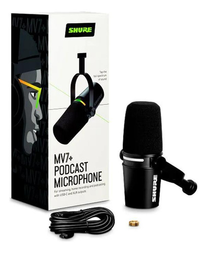 Microfone Shure Mv7+ Híbrido Usb-c E Xlr Dinâmico Podcast