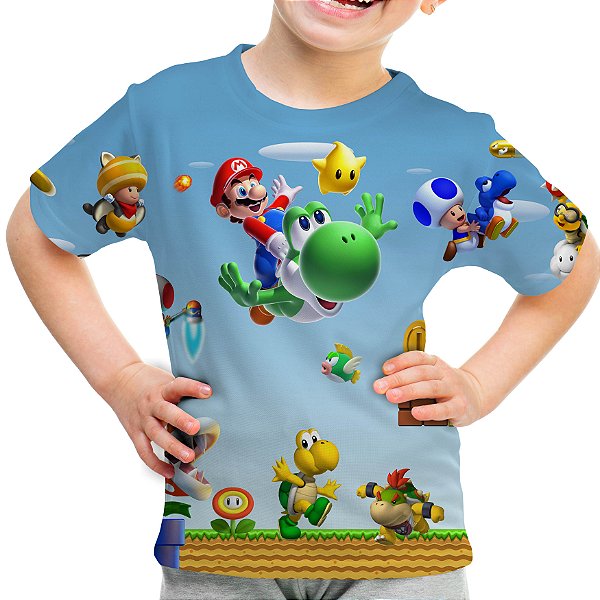 Camiseta Infantil Mario Bros Estampa Total Md02