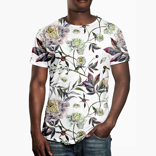 Camiseta Masculina Floral Aquarela Estampa Digital