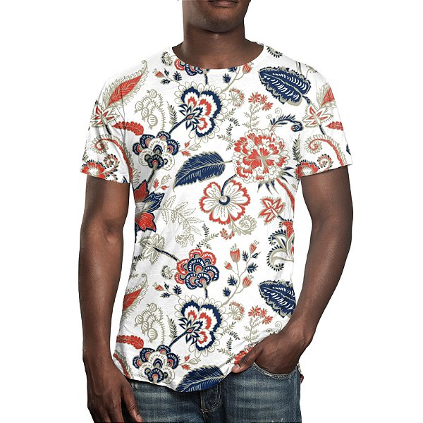 Camiseta Masculina Floral Ilustração Curl Estampa Digital