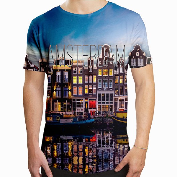 Camiseta Masculina Longline Swag Amsterdam Estampa Digital