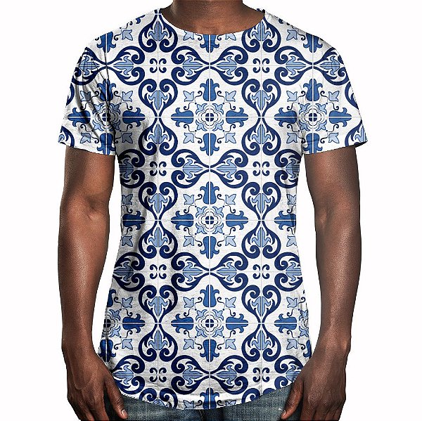 Camiseta Masculina Longline Swag Azulejo Português Estampa Digital