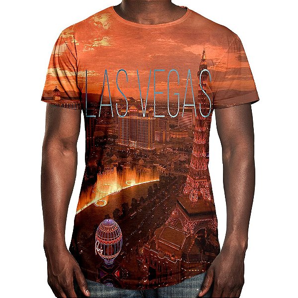 Camiseta Masculina Longline Swag Las Vegas Estampa Digital