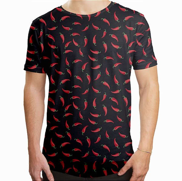 Camiseta Masculina Longline Swag Pimenta Vermelha Estampa Digital