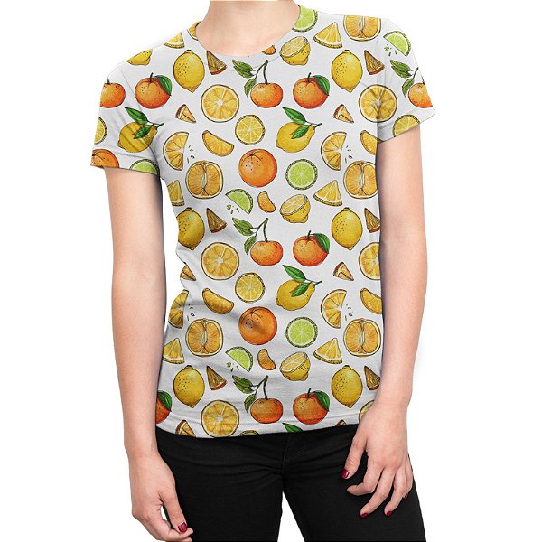 Camiseta Baby Look Feminina Frutas Cítricas Estampa Total
