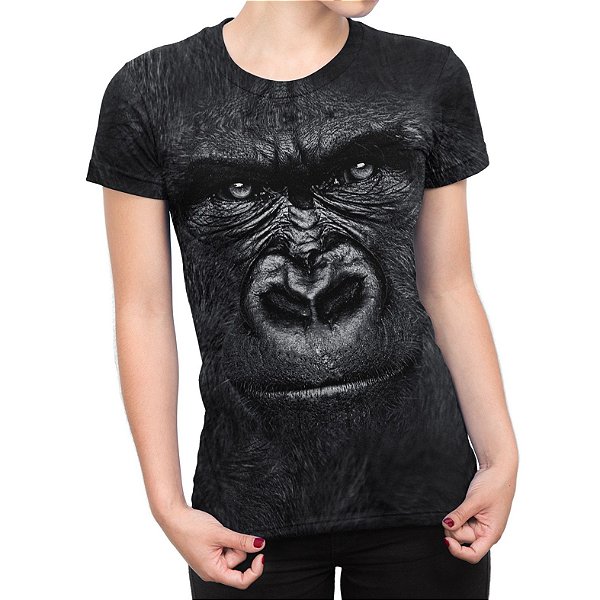 Camiseta Baby Look Feminina Gorila Estampa Total