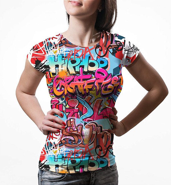 Camiseta Baby Look Feminina Grafite Hip Hop Grafiti Estampa Total