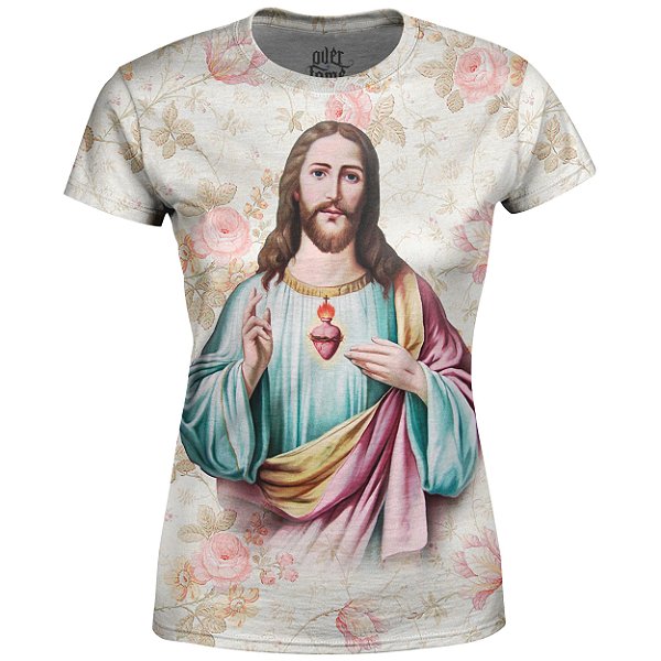 Camiseta Baby Look Feminina  Jesus Cristo Floral Md03