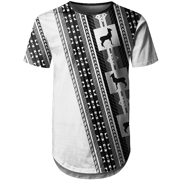 Camiseta Masculina Longline Étnica Tribal Andes Md03