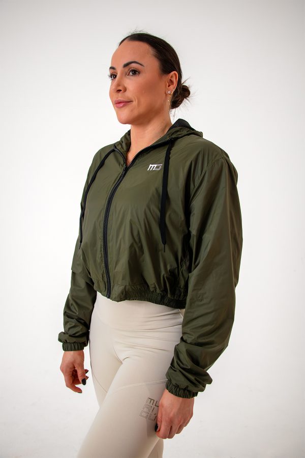 Jaqueta Corta Vento Feminina Cropped Basic Verde Militar