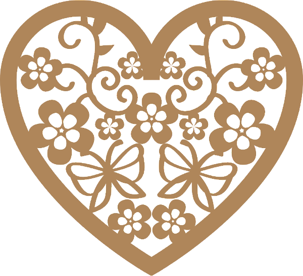 Coração Vazado Floral 8 em MDF Cru