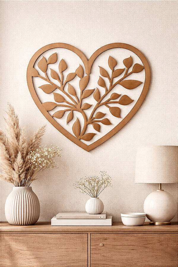 Coração Vazado Floral 9 em MDF Cru