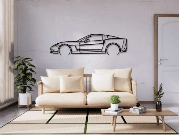 Quadro Vazado Corvette C6 em Acrílico Preto 2mm