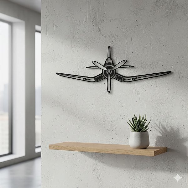 Quadro Vazado Avião F4U em Acrílico Preto 2mm