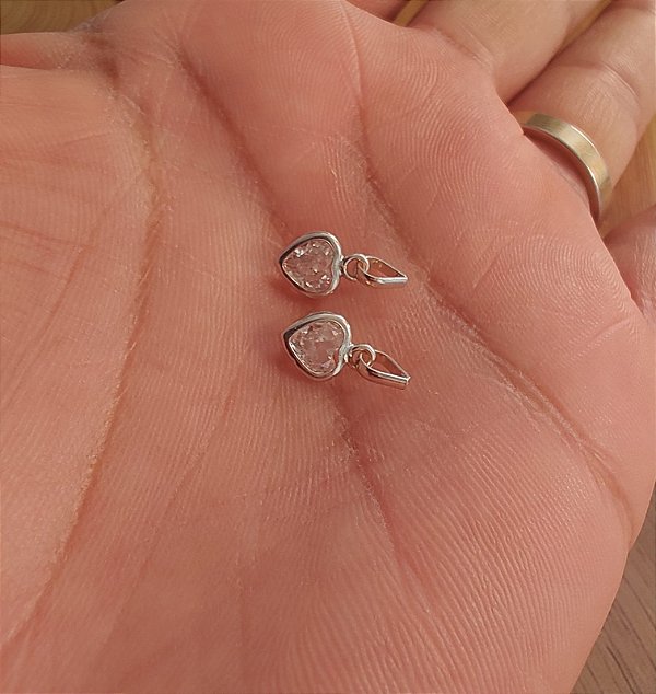 Pingente Coração em Prata 925 com Pedra Cristal transparente tamanho 6MM