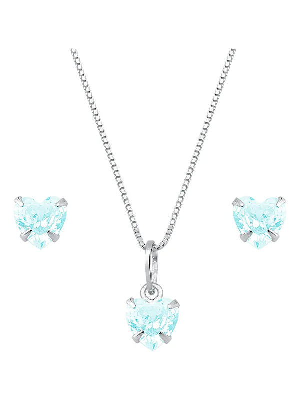 Conjunto Coração Azul em Prata 925 - Khlóris